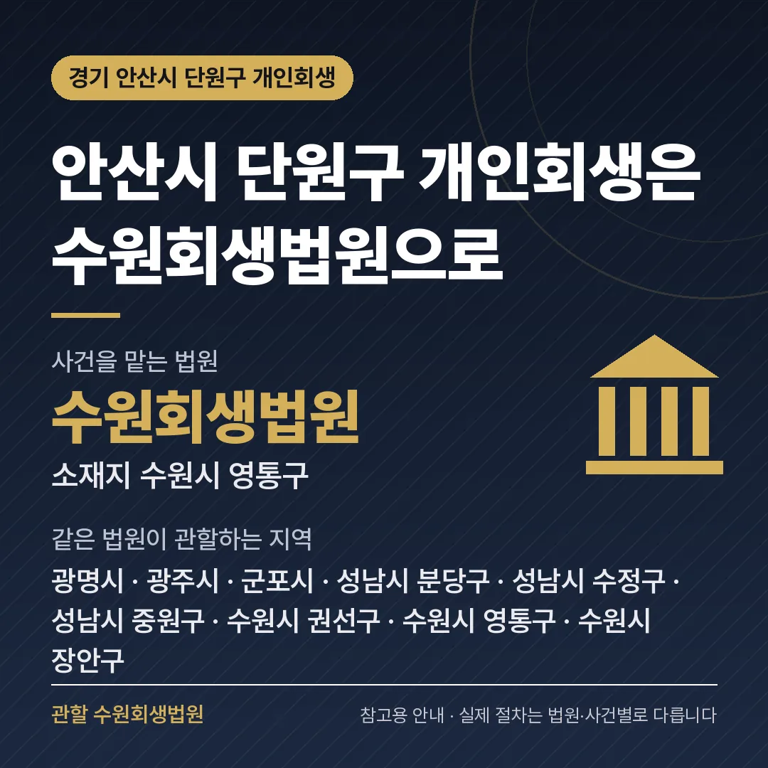 경기 안산시 단원구 개인회생 관할 법원 — 수원회생법원