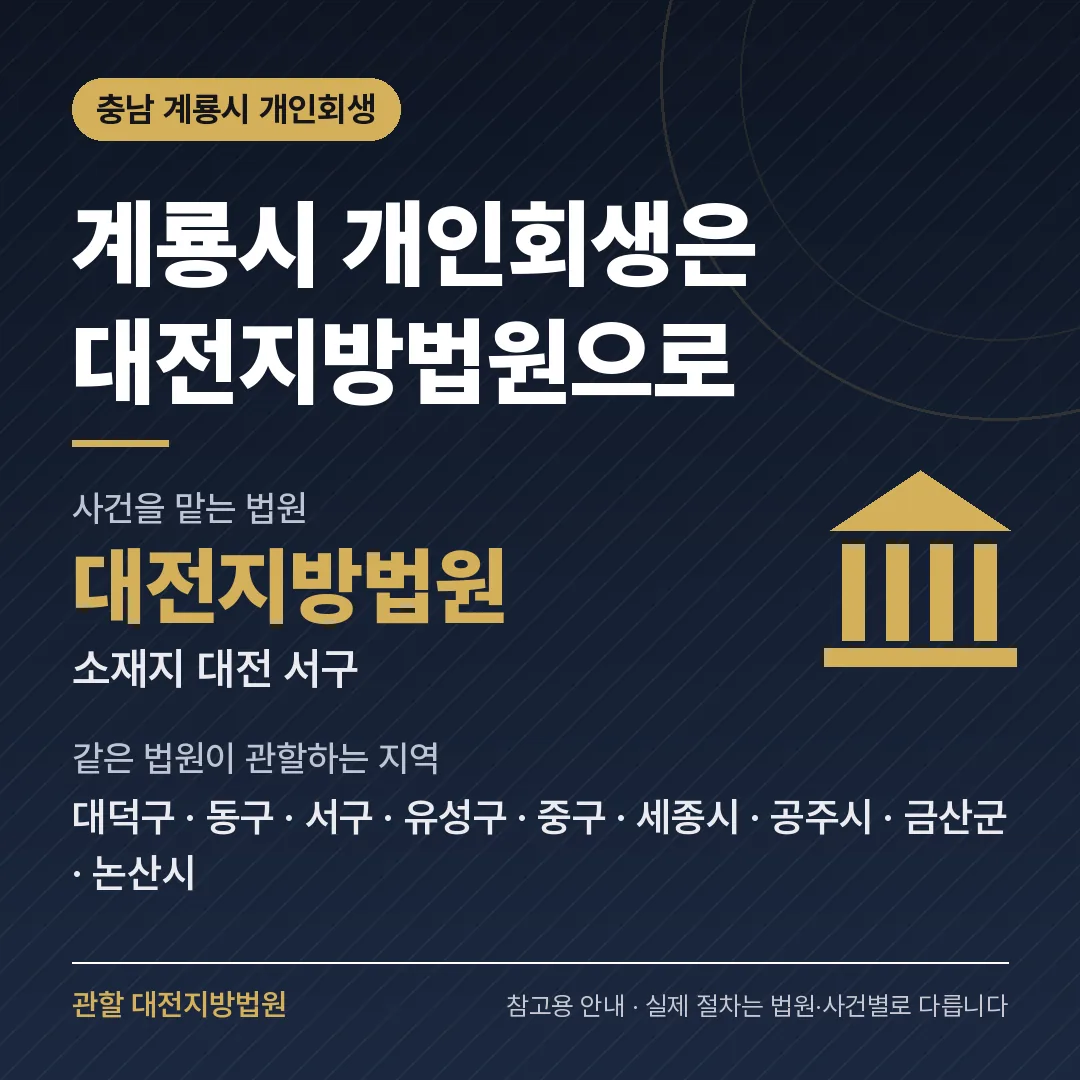 충남 계룡시 개인회생 관할 법원 — 대전지방법원 충남 계룡시 개인회생 관할 법원 — 대전지방법원