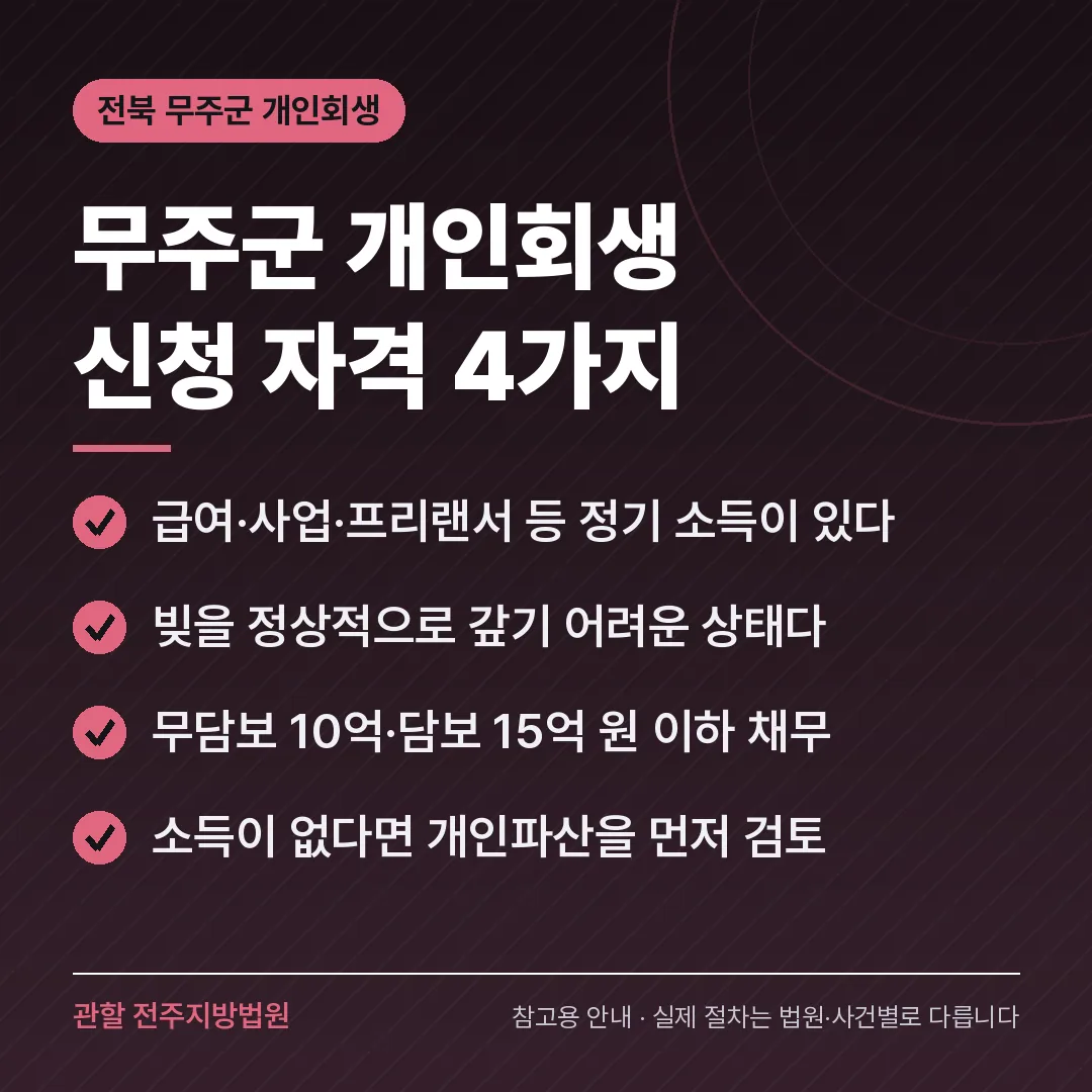전북 무주군 개인회생 신청 자격 4가지