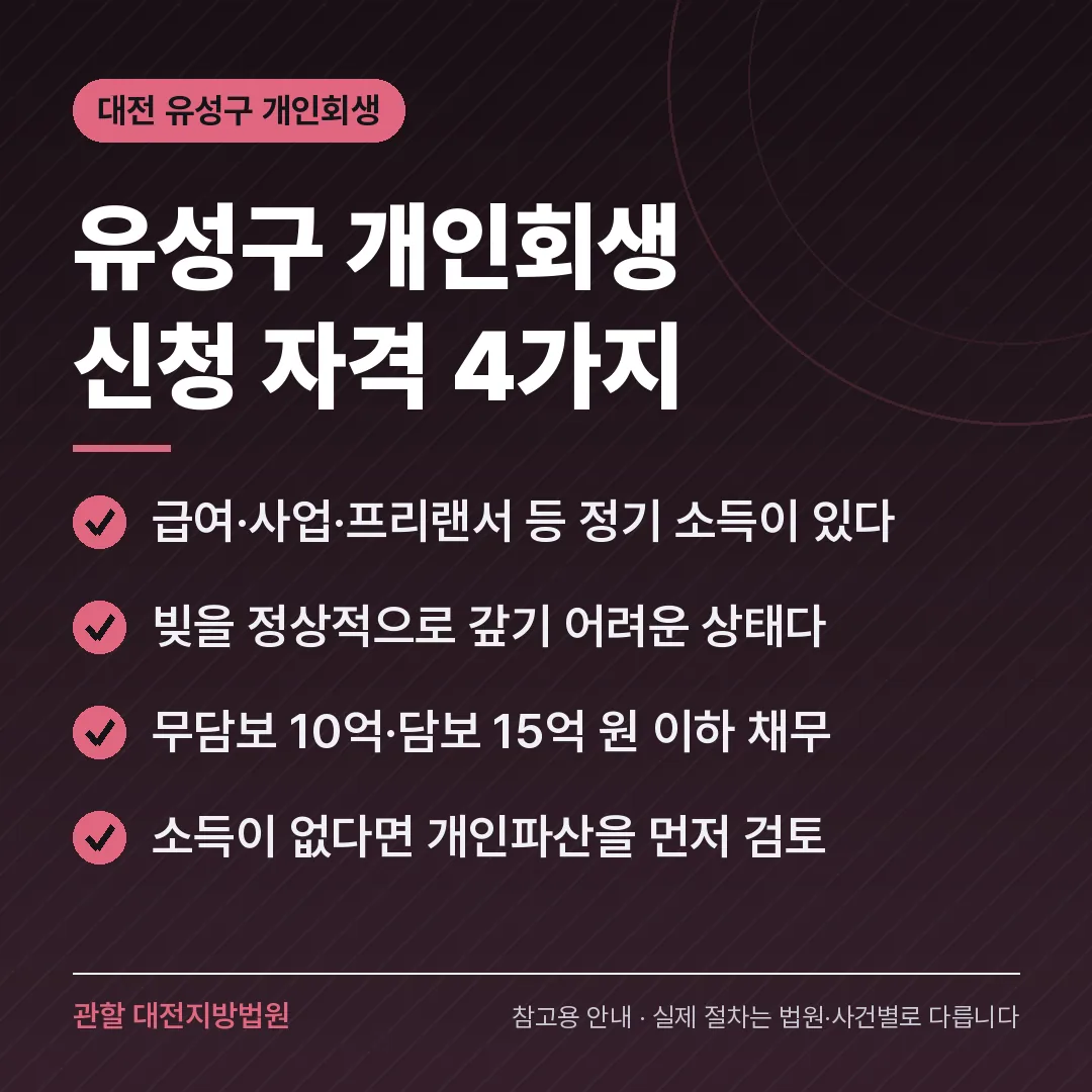 대전 유성구 개인회생 신청 자격 4가지 대전 유성구 개인회생 신청 자격 4가지