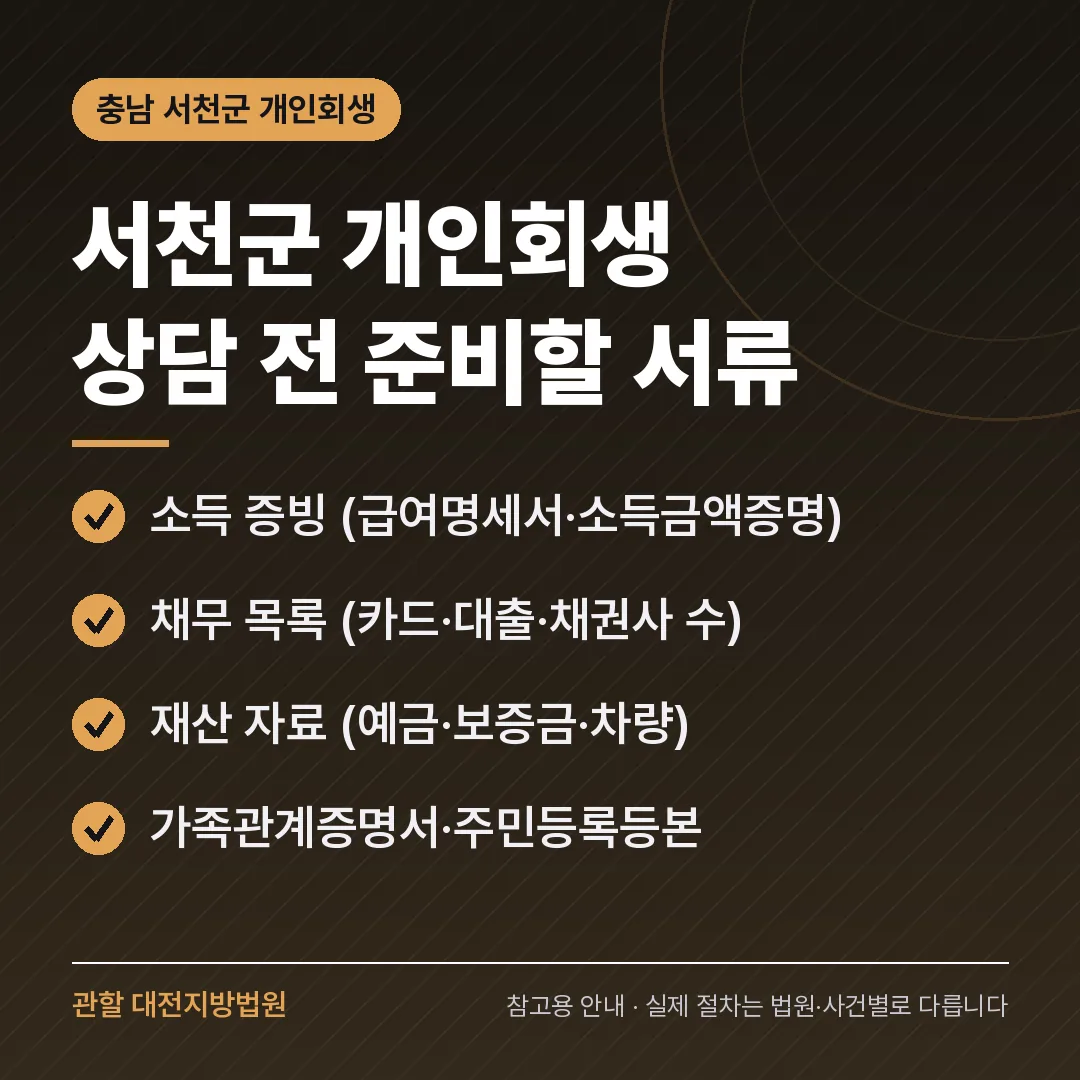 충남 서천군 개인회생 상담 전 준비 서류