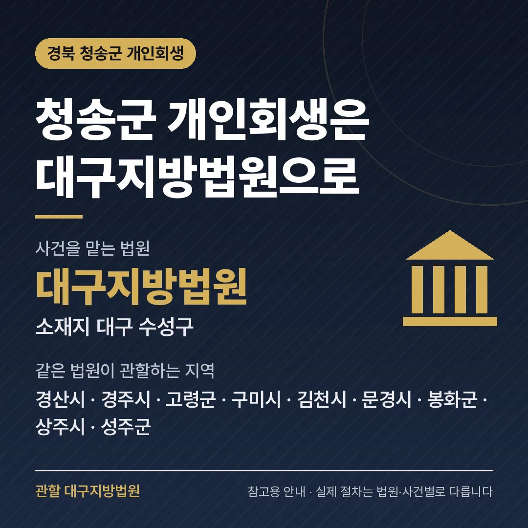 경북 청송군 개인회생 관할 법원 — 대구지방법원 경북 청송군 개인회생 관할 법원 — 대구지방법원