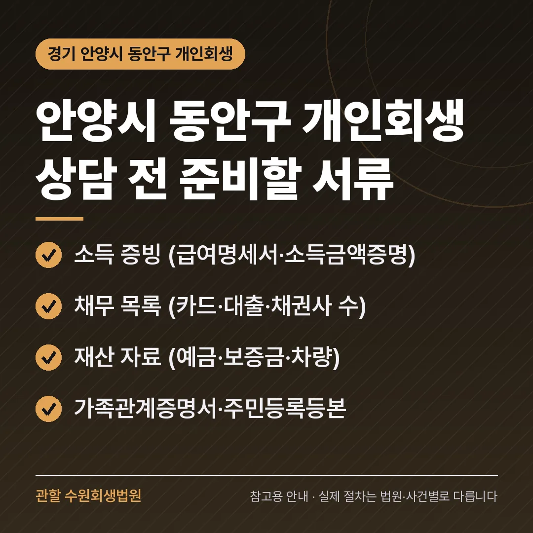 경기 안양시 동안구 개인회생 상담 전 준비 서류