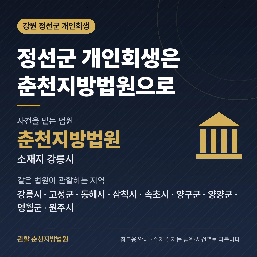 강원 정선군 개인회생 관할 법원 — 춘천지방법원 강원 정선군 개인회생 관할 법원 — 춘천지방법원