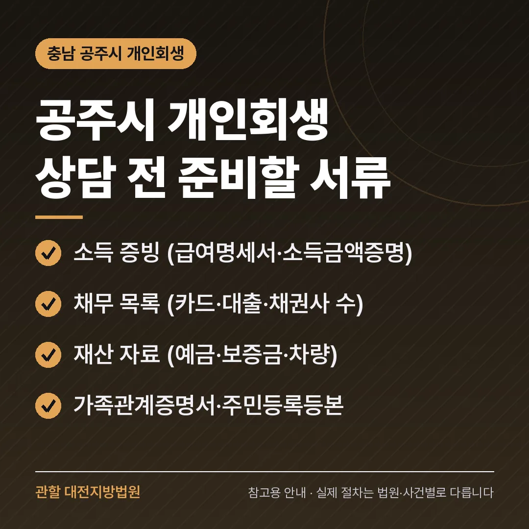 충남 공주시 개인회생 상담 전 준비 서류 충남 공주시 개인회생 상담 전 준비 서류